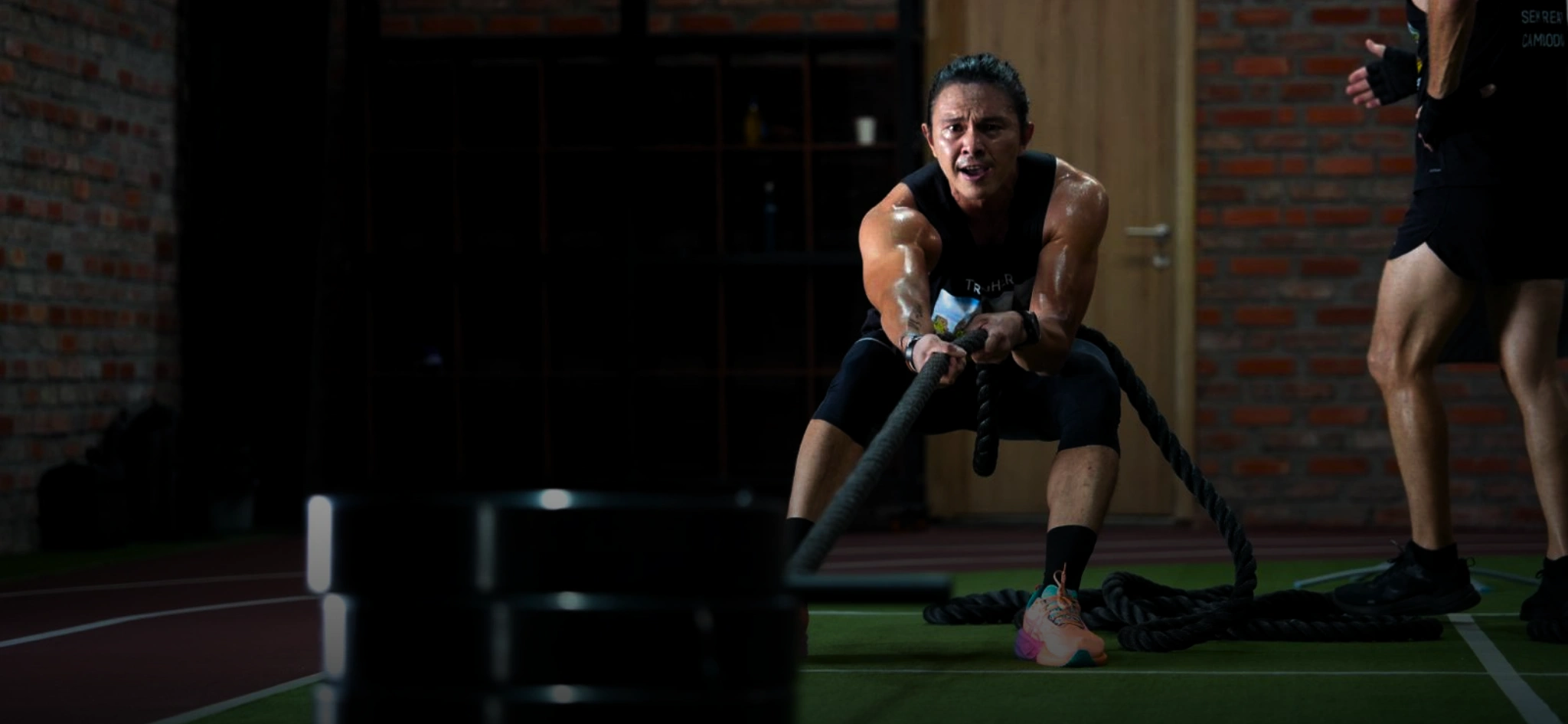 HYROX sled push training at a fitness camp in Cambodia